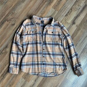 Patagonia Organic Cotton Plaid Shirt - Tan, Blue, Orange